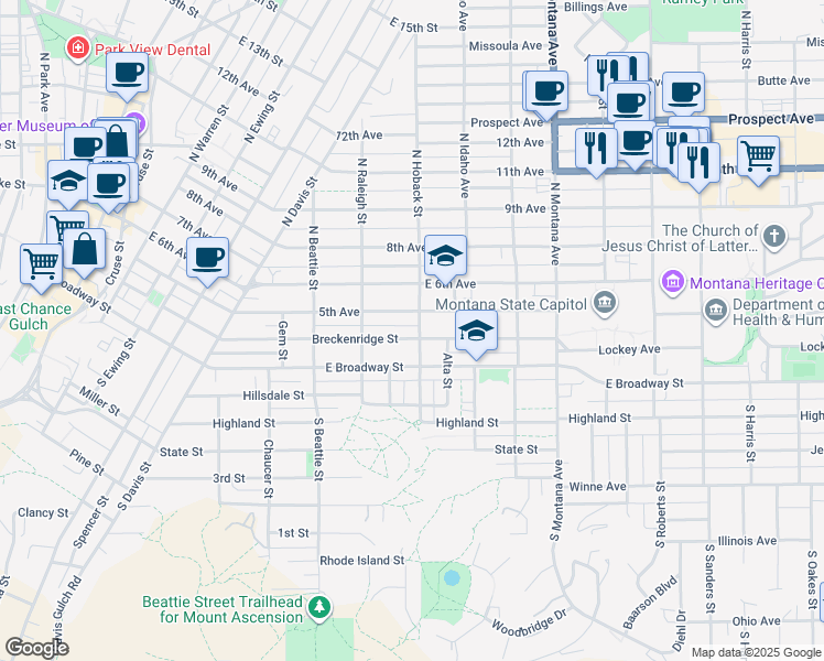 map of restaurants, bars, coffee shops, grocery stores, and more near 840 Breckenridge Street in Helena