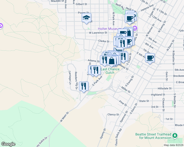 map of restaurants, bars, coffee shops, grocery stores, and more near 120 Reeders Alley in Helena