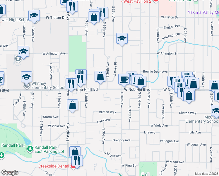 map of restaurants, bars, coffee shops, grocery stores, and more near 1024 South 36th Avenue in Yakima