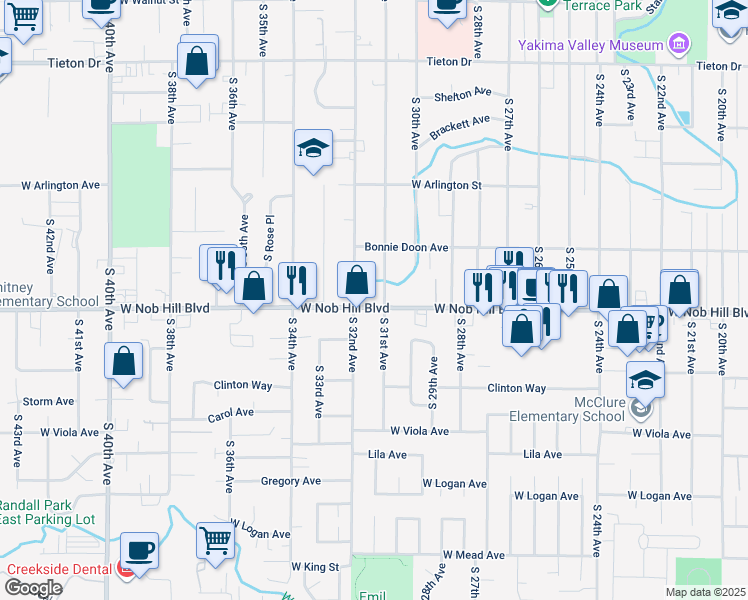 map of restaurants, bars, coffee shops, grocery stores, and more near 1020 South 31st Avenue in Yakima