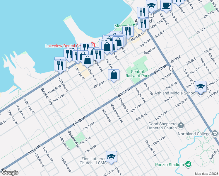 map of restaurants, bars, coffee shops, grocery stores, and more near 507 Chapple Avenue in Ashland
