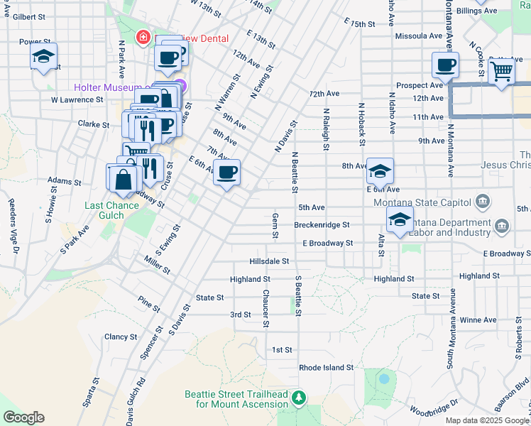 map of restaurants, bars, coffee shops, grocery stores, and more near 535 5th Avenue in Helena