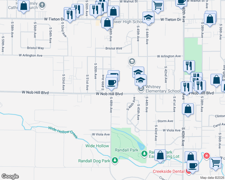 map of restaurants, bars, coffee shops, grocery stores, and more near 4741 West Nob Hill Boulevard in Yakima