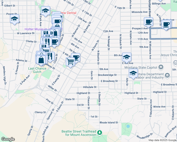map of restaurants, bars, coffee shops, grocery stores, and more near 535 5th Avenue in Helena