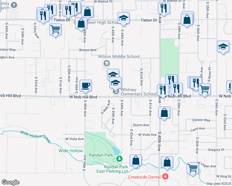 map of restaurants, bars, coffee shops, grocery stores, and more near 4411 West Nob Hill Boulevard in Yakima