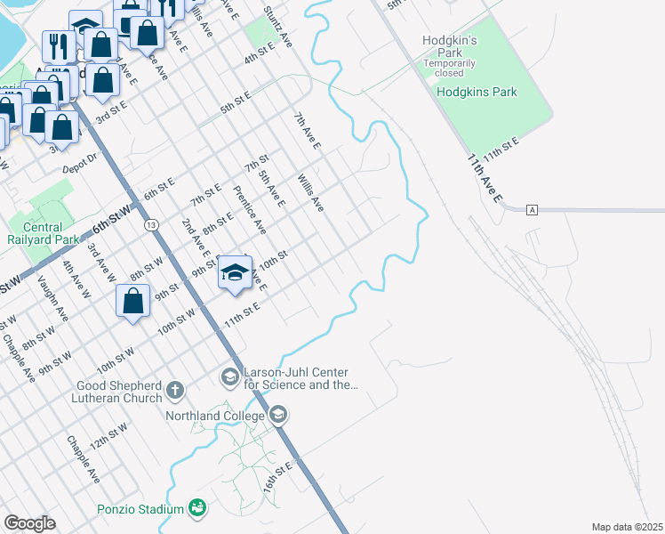 map of restaurants, bars, coffee shops, grocery stores, and more near 1114 5th Avenue in Ashland
