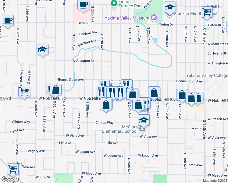 map of restaurants, bars, coffee shops, grocery stores, and more near 1019 S 26th Ave in Yakima