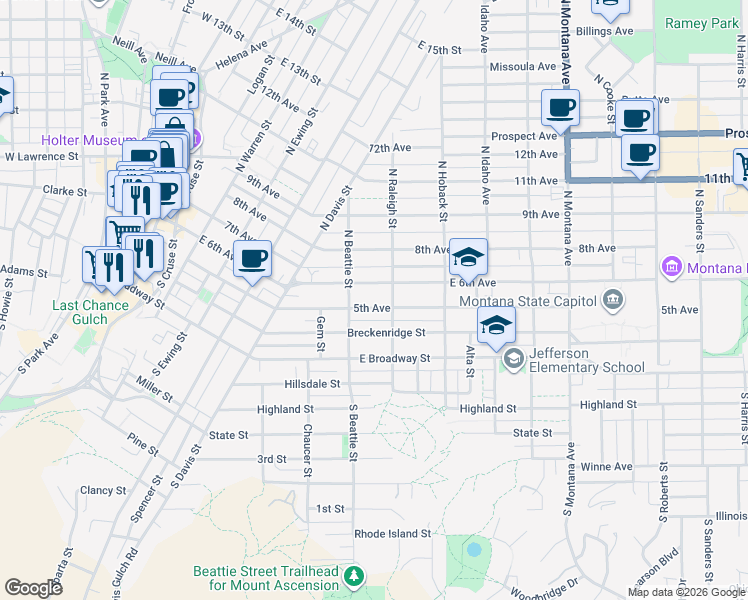 map of restaurants, bars, coffee shops, grocery stores, and more near 714 Breckenridge Street in Helena