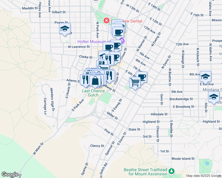 map of restaurants, bars, coffee shops, grocery stores, and more near Cruse Avenue in Helena