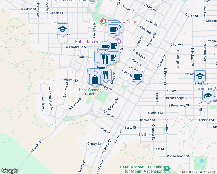 map of restaurants, bars, coffee shops, grocery stores, and more near Cruse Avenue in Helena