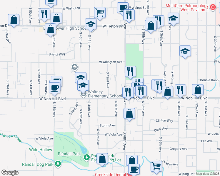 map of restaurants, bars, coffee shops, grocery stores, and more near 1003 South 42nd Avenue in Yakima