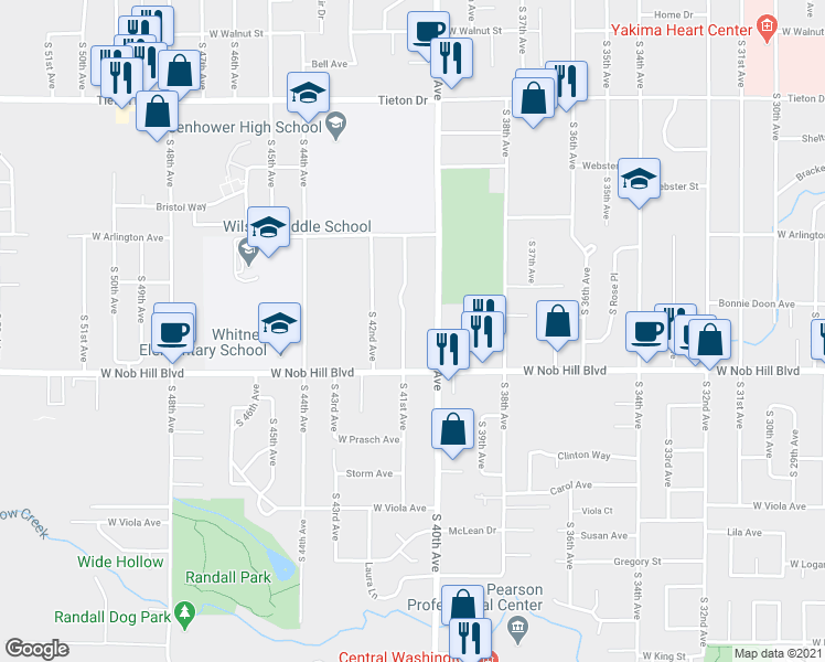 map of restaurants, bars, coffee shops, grocery stores, and more near 1003 South 41st Avenue in Yakima