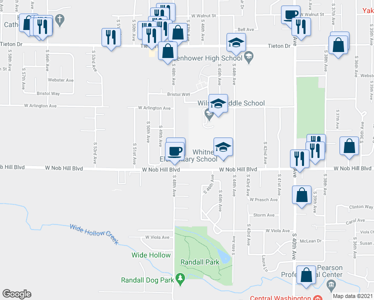 map of restaurants, bars, coffee shops, grocery stores, and more near 1015 South 48th Avenue in Yakima