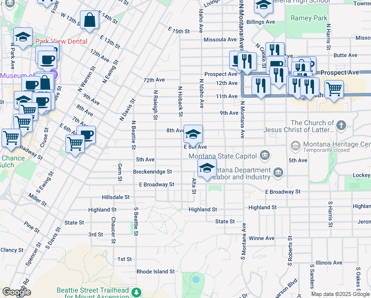 map of restaurants, bars, coffee shops, grocery stores, and more near 842 E 6th Ave in Helena