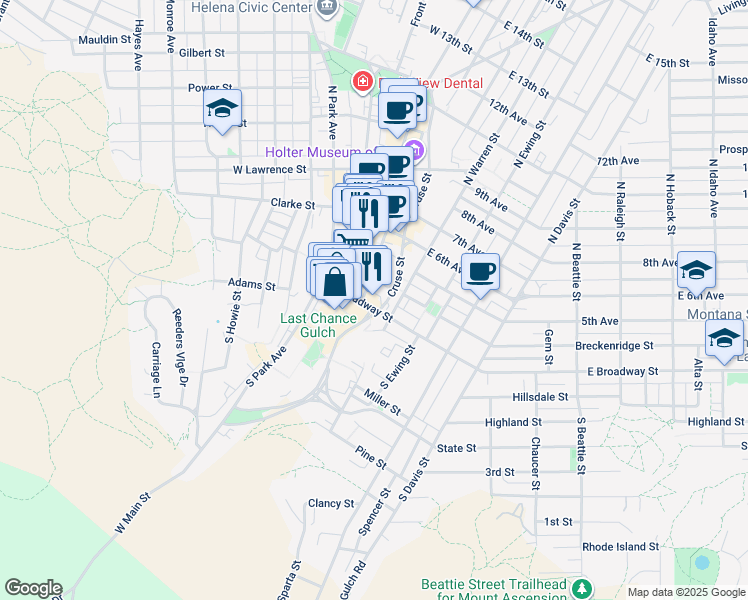 map of restaurants, bars, coffee shops, grocery stores, and more near 15 North Jackson Street in Helena