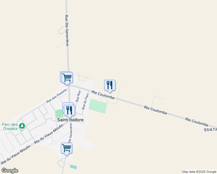 map of restaurants, bars, coffee shops, grocery stores, and more near 900 Rue des Semences in Saint-Isidore