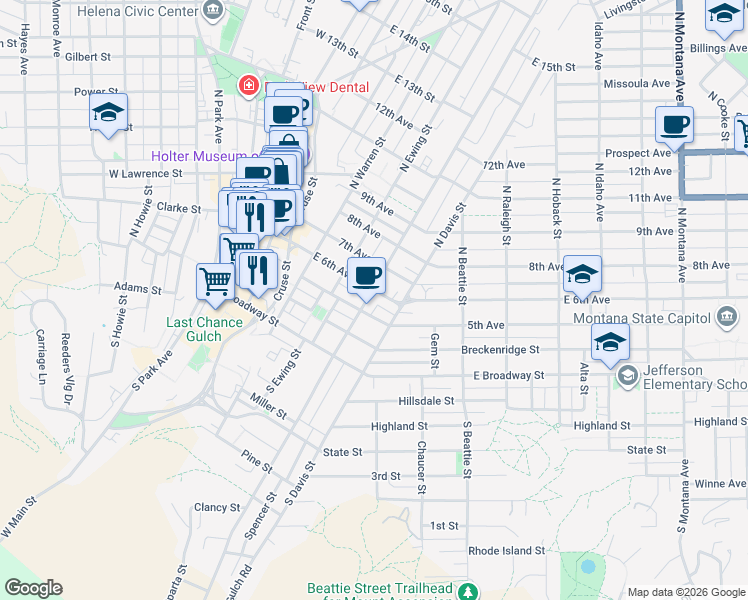 map of restaurants, bars, coffee shops, grocery stores, and more near 400 East 6th Avenue in Helena