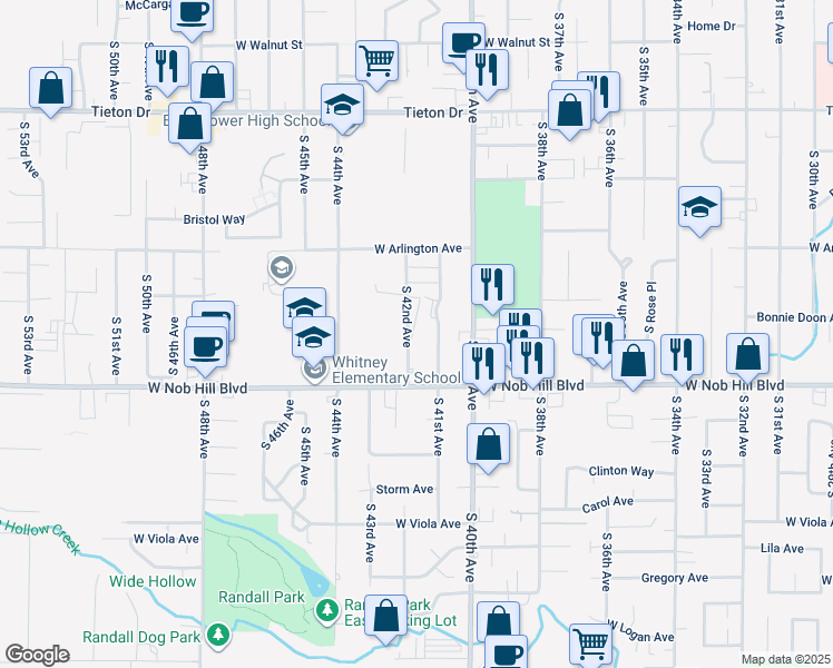 map of restaurants, bars, coffee shops, grocery stores, and more near 1003 South 42nd Avenue in Yakima