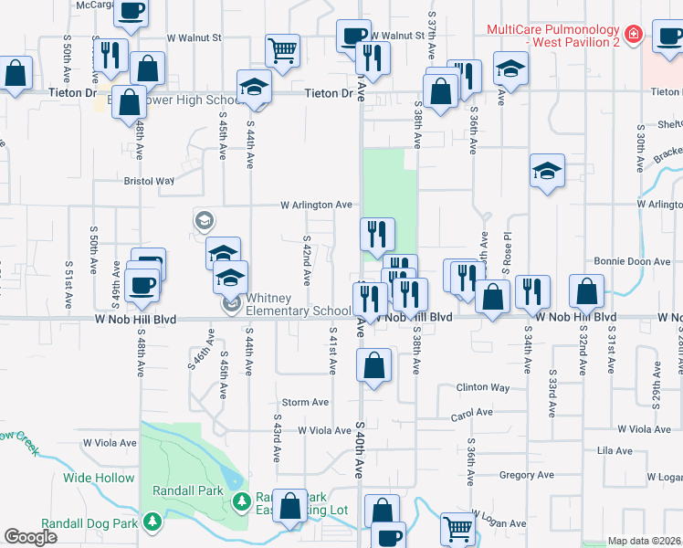 map of restaurants, bars, coffee shops, grocery stores, and more near 1003 South 41st Avenue in Yakima