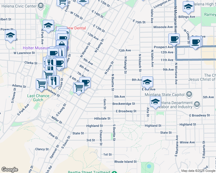 map of restaurants, bars, coffee shops, grocery stores, and more near 546 East 6th Avenue in Helena