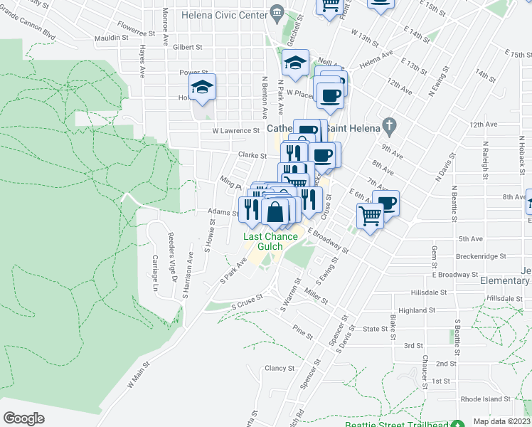 map of restaurants, bars, coffee shops, grocery stores, and more near 40 South Park Avenue in Helena