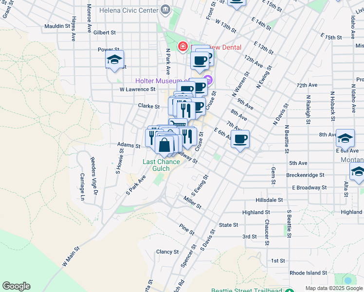 map of restaurants, bars, coffee shops, grocery stores, and more near 2 North Last Chance Gulch in Helena