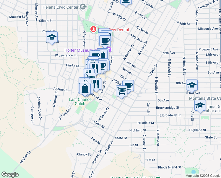map of restaurants, bars, coffee shops, grocery stores, and more near 209 5th Avenue in Helena