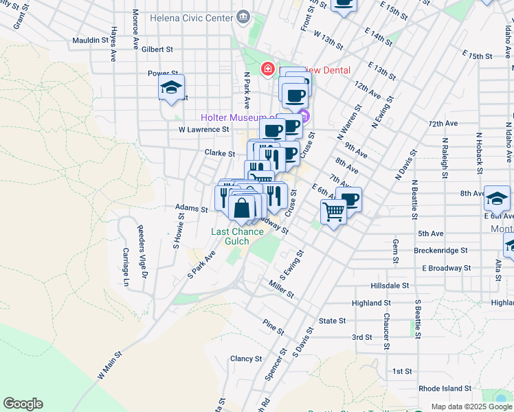 map of restaurants, bars, coffee shops, grocery stores, and more near 2 North Last Chance Gulch in Helena