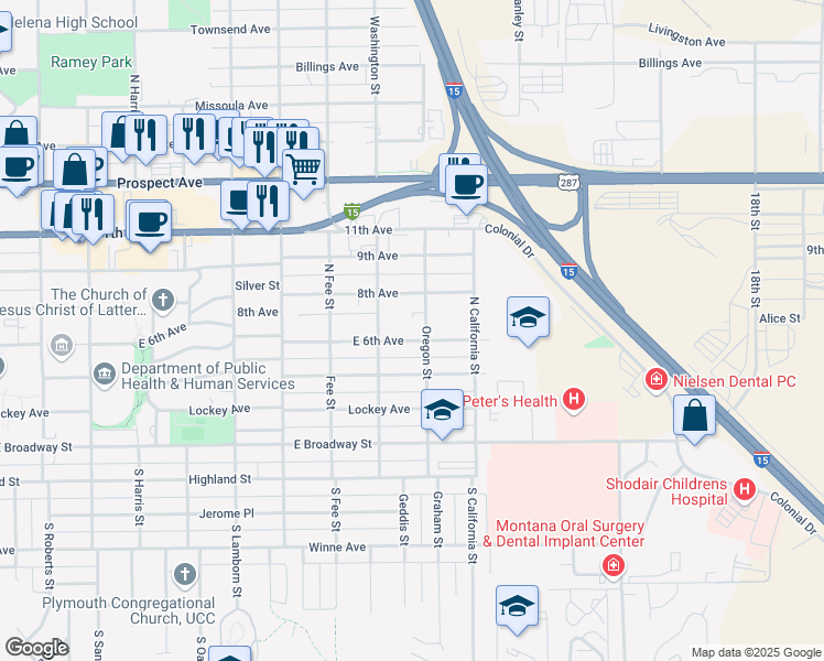 map of restaurants, bars, coffee shops, grocery stores, and more near 2118 E 6th Ave in Helena