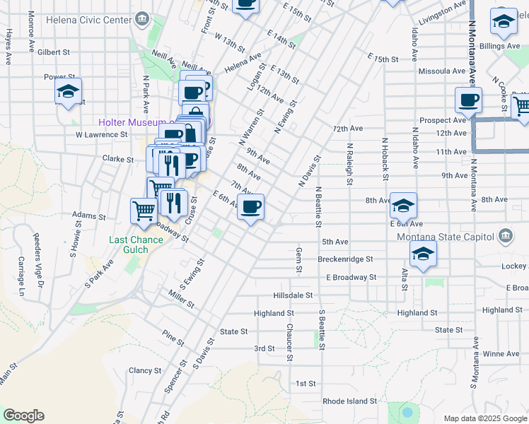 map of restaurants, bars, coffee shops, grocery stores, and more near 305 North Rodney Street in Helena