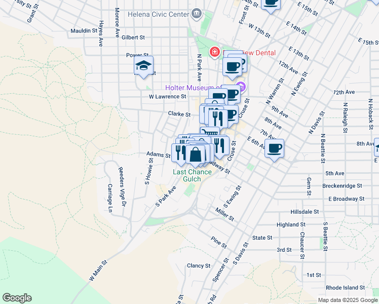 map of restaurants, bars, coffee shops, grocery stores, and more near 40 South Park Avenue in Helena
