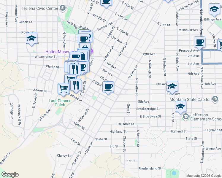 map of restaurants, bars, coffee shops, grocery stores, and more near 400 East 6th Avenue in Helena