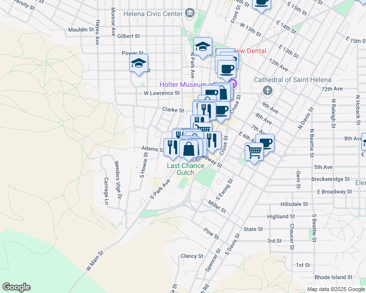 map of restaurants, bars, coffee shops, grocery stores, and more near 8 South Park Avenue in Helena