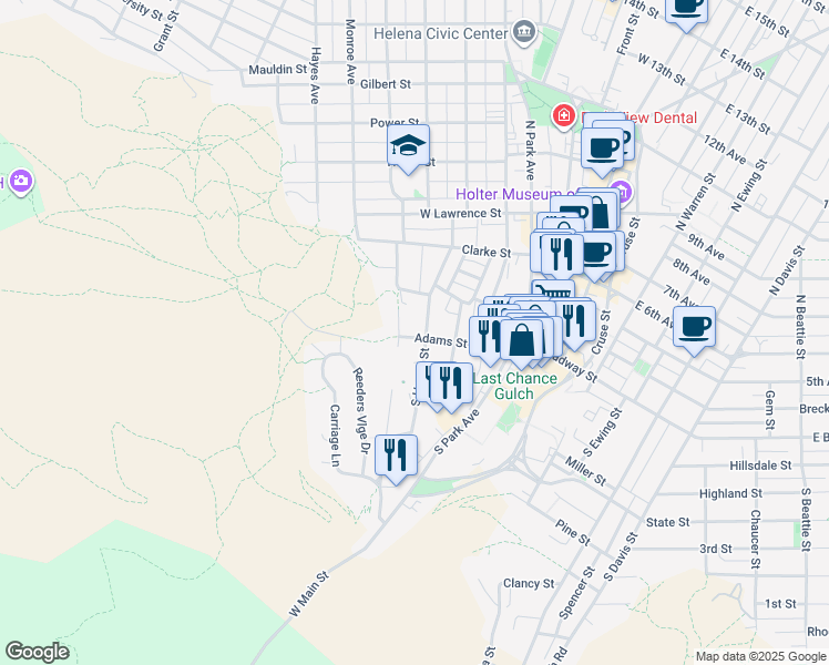 map of restaurants, bars, coffee shops, grocery stores, and more near 46 South Howie Street in Helena