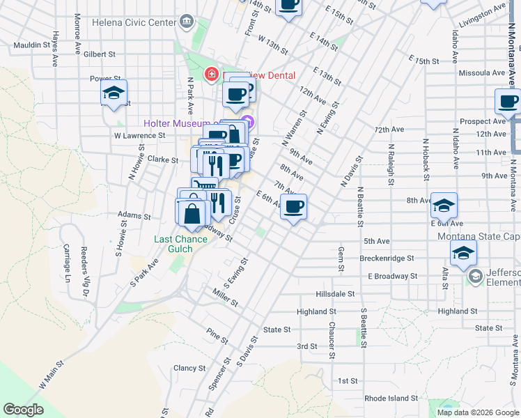 map of restaurants, bars, coffee shops, grocery stores, and more near 220 5th Avenue in Helena