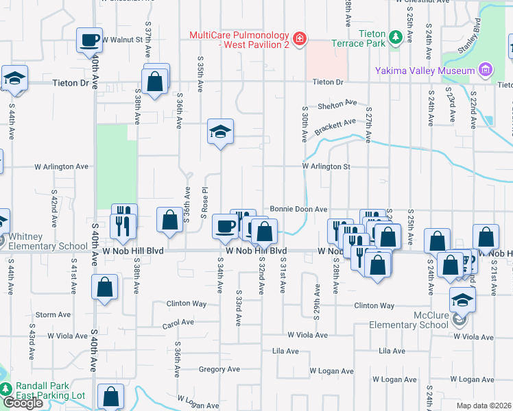 map of restaurants, bars, coffee shops, grocery stores, and more near 920 South 32nd Avenue in Yakima