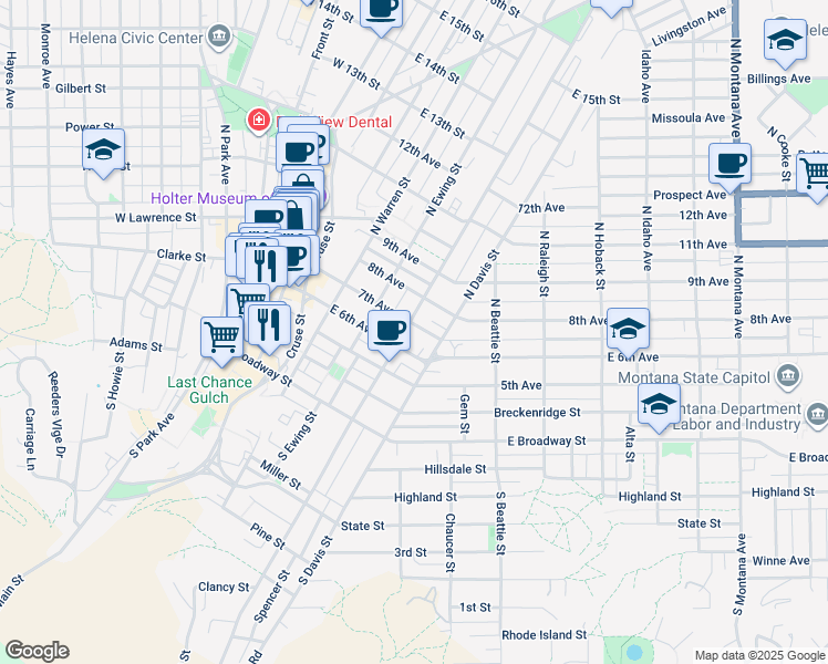 map of restaurants, bars, coffee shops, grocery stores, and more near 319 North Rodney Street in Helena