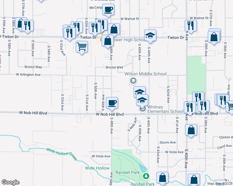 map of restaurants, bars, coffee shops, grocery stores, and more near 1005 South 48th Avenue in Yakima