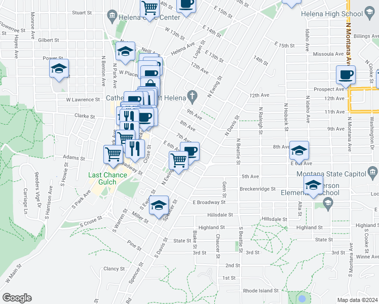 map of restaurants, bars, coffee shops, grocery stores, and more near 318 East 6th Avenue in Helena