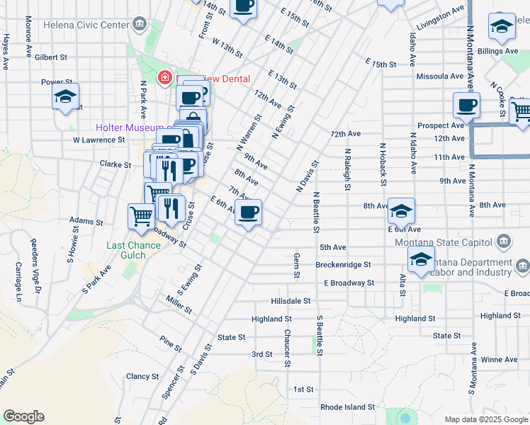 map of restaurants, bars, coffee shops, grocery stores, and more near 319 North Rodney Street in Helena