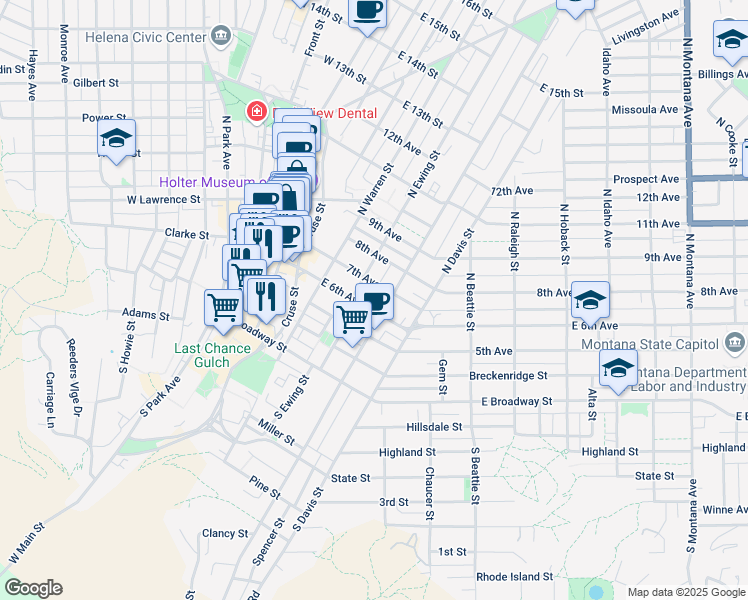 map of restaurants, bars, coffee shops, grocery stores, and more near 318 East 6th Avenue in Helena