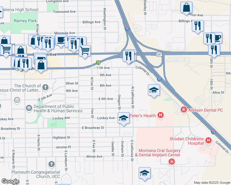 map of restaurants, bars, coffee shops, grocery stores, and more near 2118 East 6th Avenue in Helena