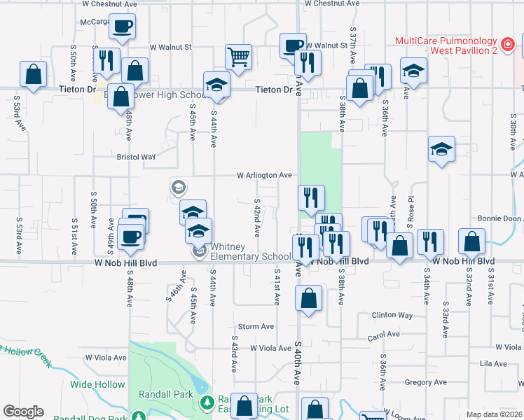 map of restaurants, bars, coffee shops, grocery stores, and more near 1003 South 42nd Avenue in Yakima