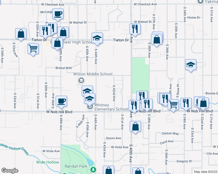 map of restaurants, bars, coffee shops, grocery stores, and more near 904 South 42nd Avenue in Yakima