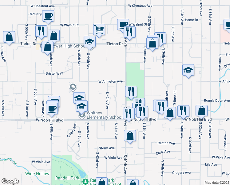 map of restaurants, bars, coffee shops, grocery stores, and more near 905a South 42nd Avenue in Yakima