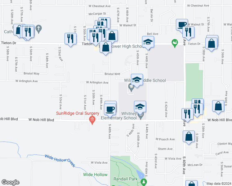 map of restaurants, bars, coffee shops, grocery stores, and more near 905 South 48th Avenue in Yakima