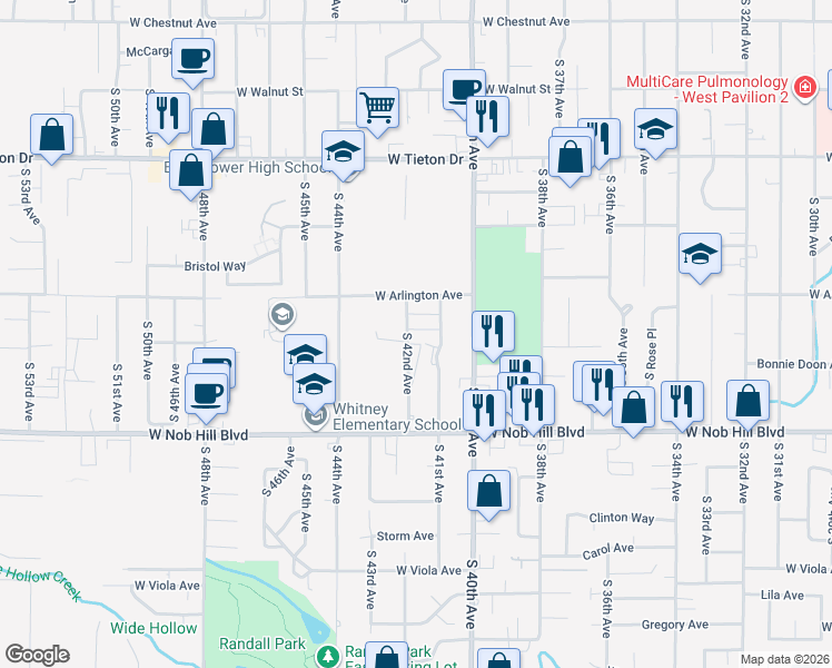 map of restaurants, bars, coffee shops, grocery stores, and more near 909 South 42nd Avenue in Yakima