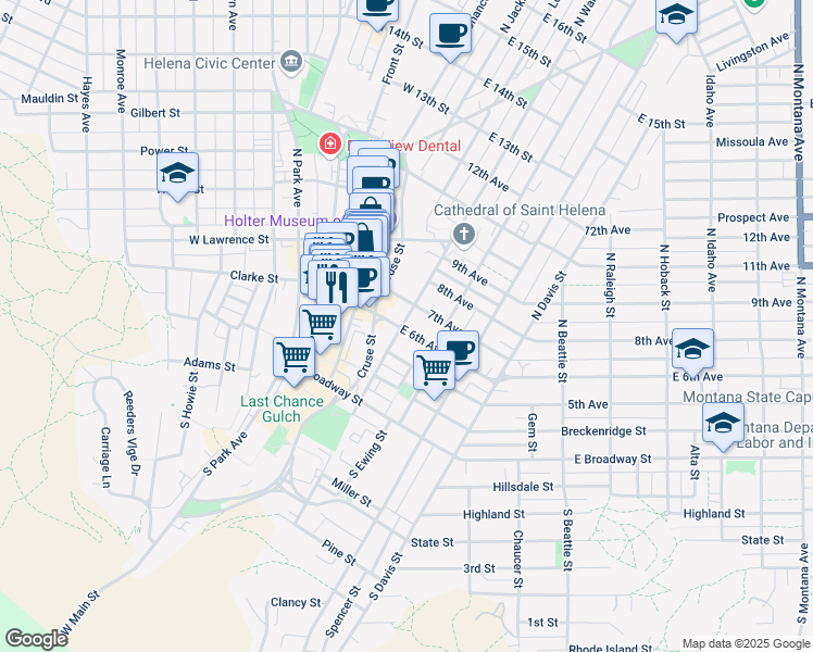 map of restaurants, bars, coffee shops, grocery stores, and more near 301 North Warren Street in Helena