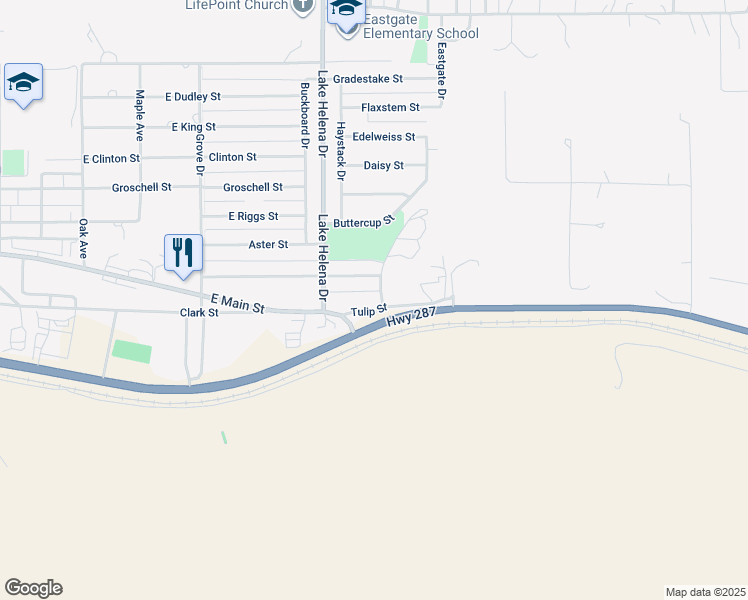 map of restaurants, bars, coffee shops, grocery stores, and more near 2305 Giant View Drive in East Helena