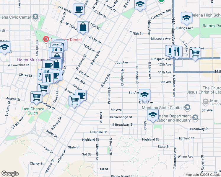 map of restaurants, bars, coffee shops, grocery stores, and more near 715 9th Avenue in Helena